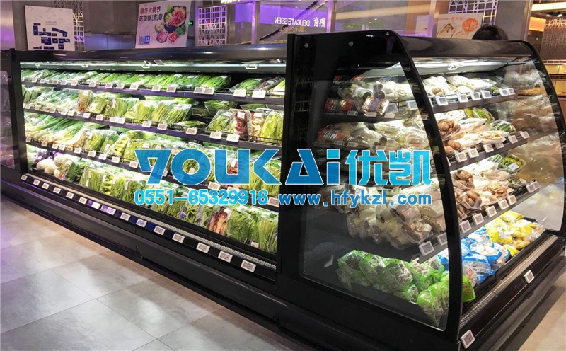 四川成都弧形風冷超市冷柜風幕柜案例